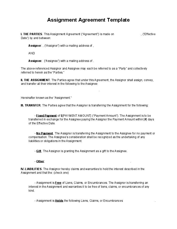 Automate assignment agreement Template using Formlets Bot
