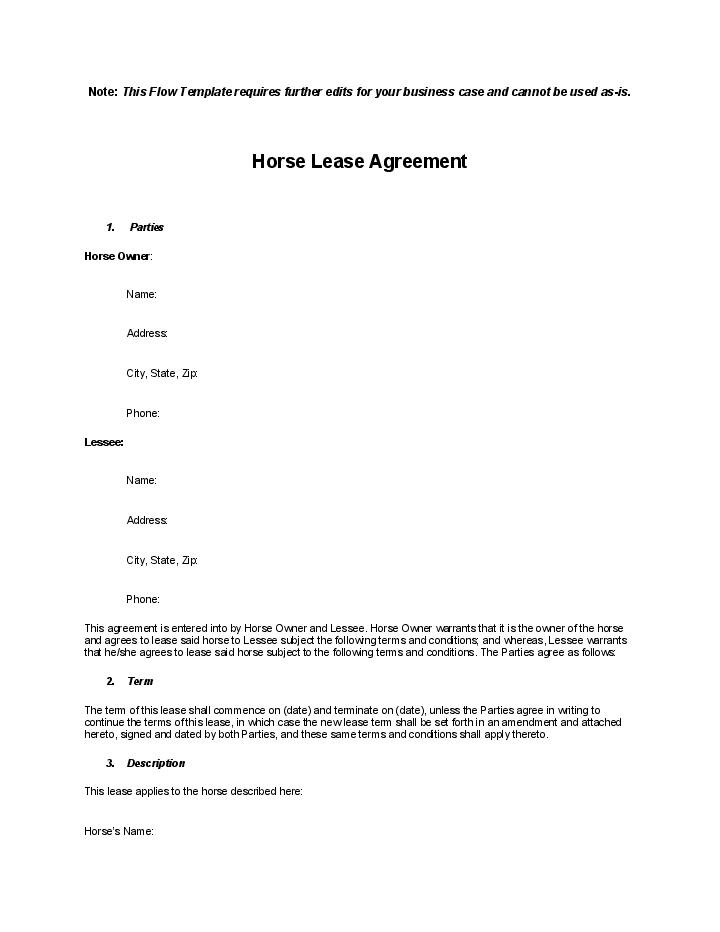 Automate horse lease agreement Template using Channels Bot
