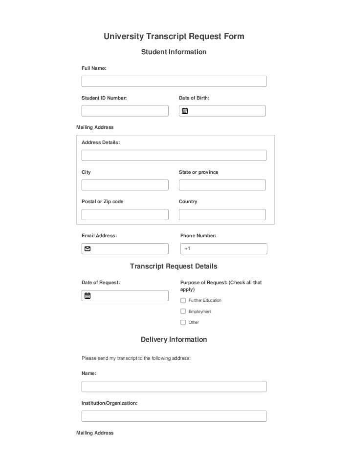 Use Pixifi Bot for Automating university transcript request Template