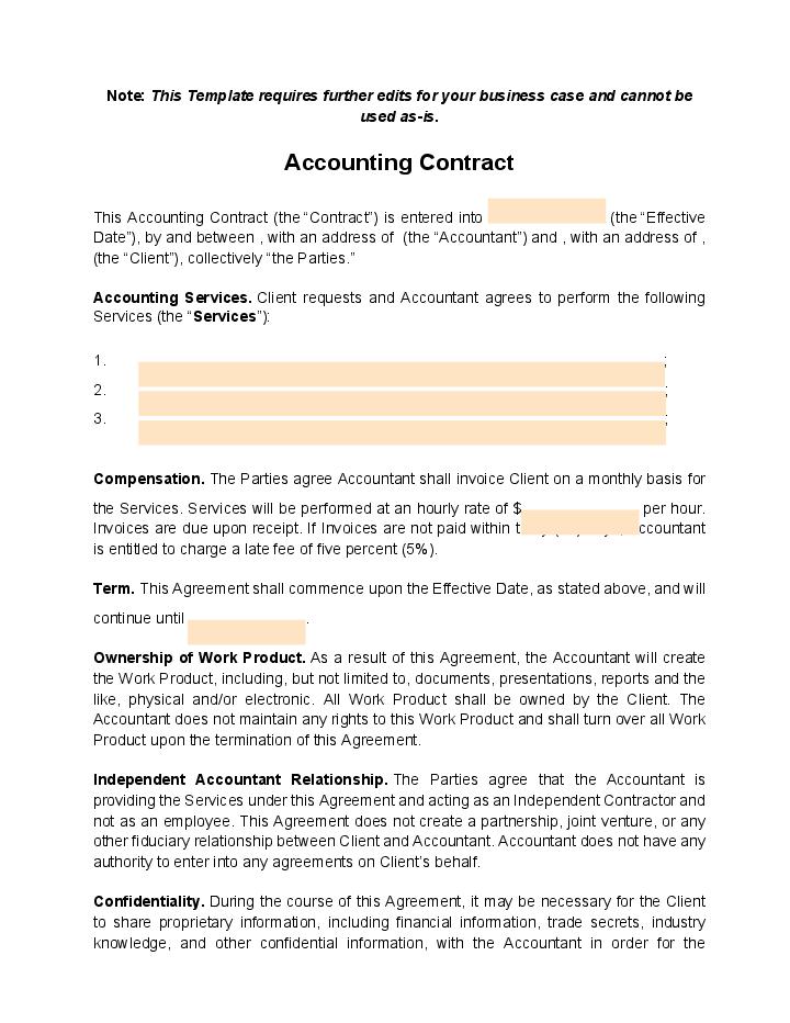 Automate accounting contract Template using Quriobot Bot