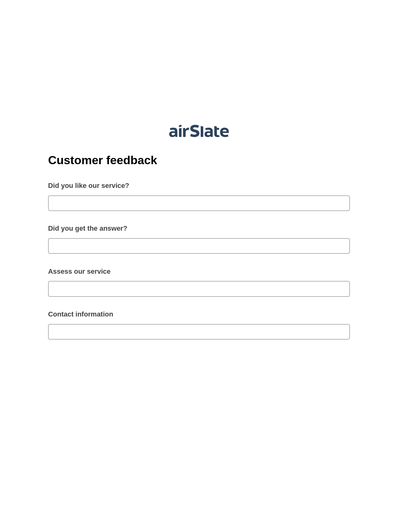 Customer feedback Pre-fill Dropdowns from Smartsheet Bot, Send a Slate to Salesforce Contact Bot, Export to MySQL Bot