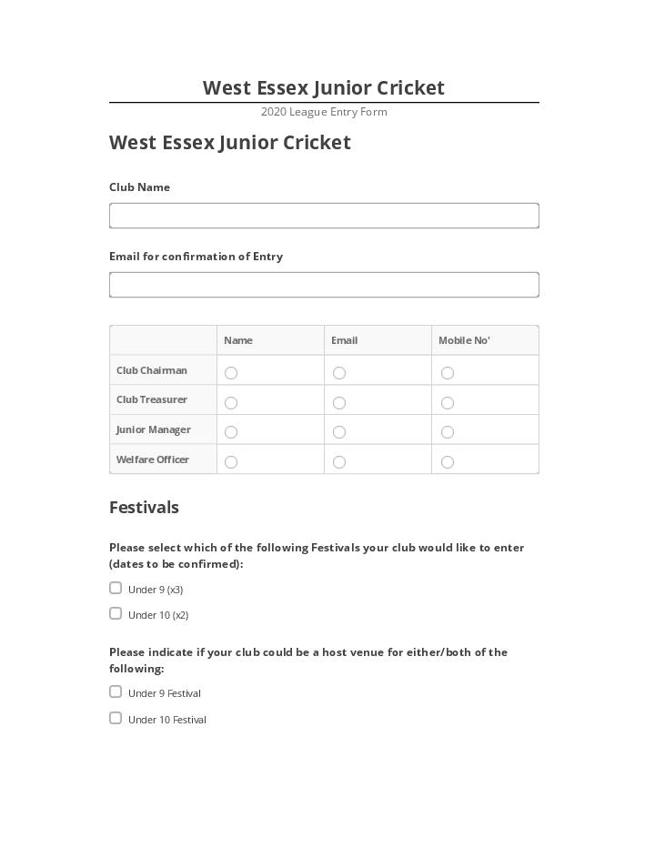 Pre-fill West Essex Junior Cricket from Microsoft Dynamics