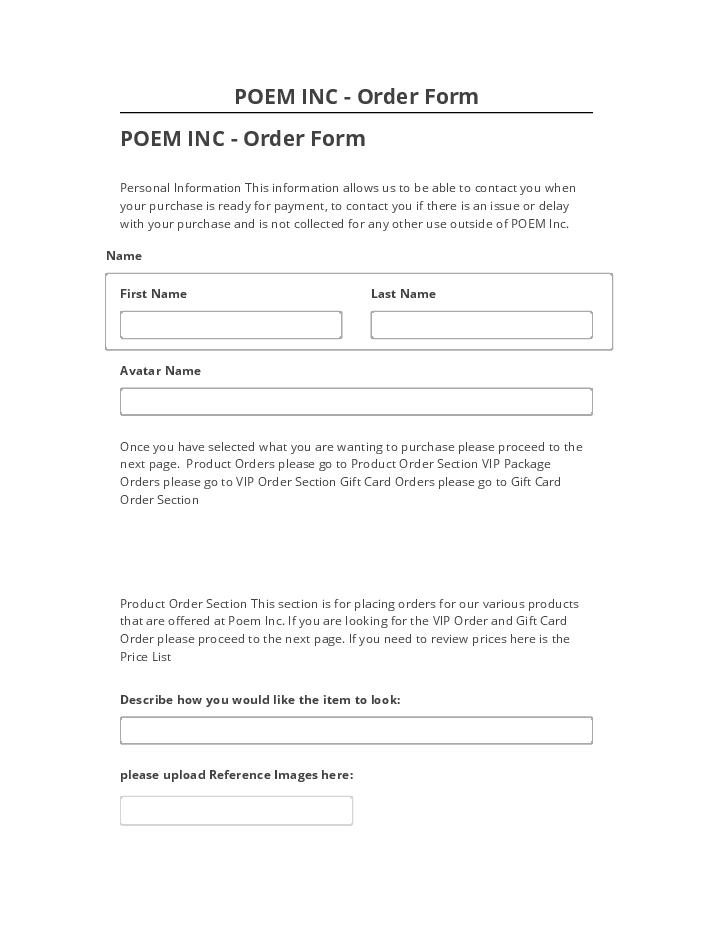 Incorporate POEM INC - Order Form in Microsoft Dynamics