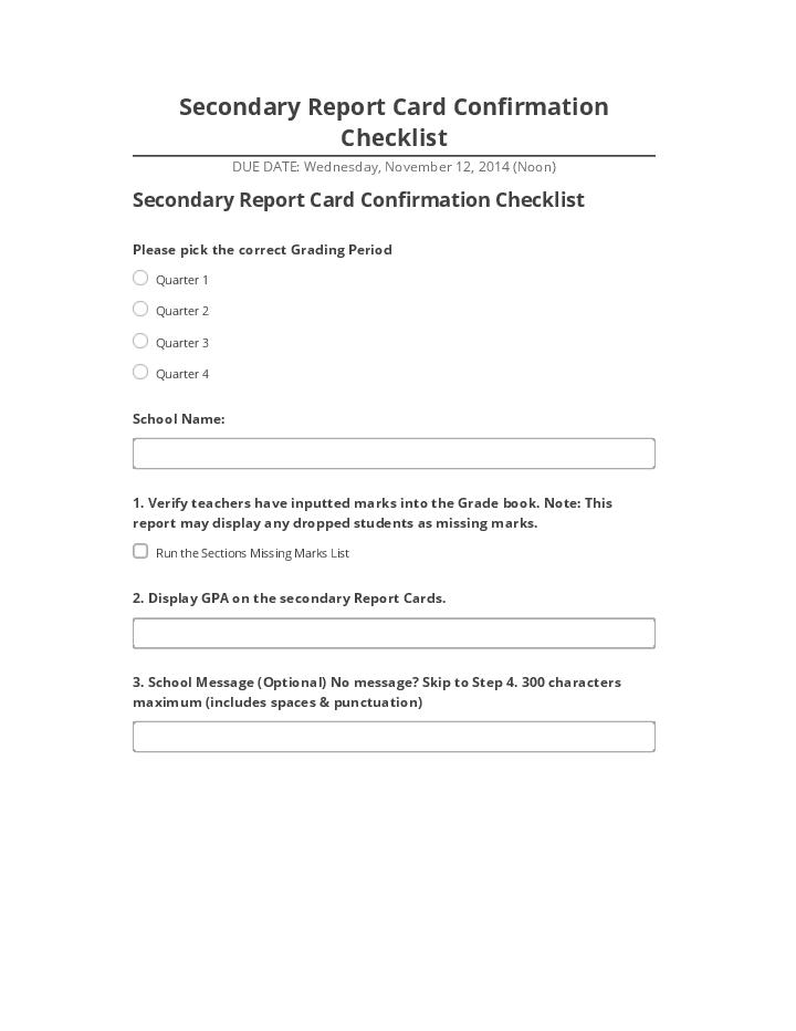 Export Secondary Report Card Confirmation Checklist to Microsoft Dynamics