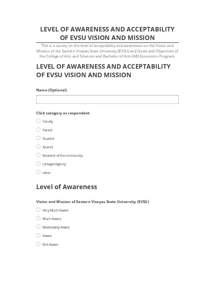 Pre-fill LEVEL OF AWARENESS AND ACCEPTABILITY OF EVSU VISION AND MISSION from Microsoft Dynamics