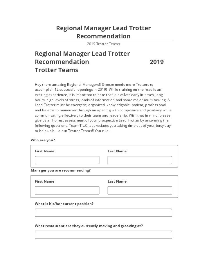 Manage Regional Manager Lead Trotter Recommendation