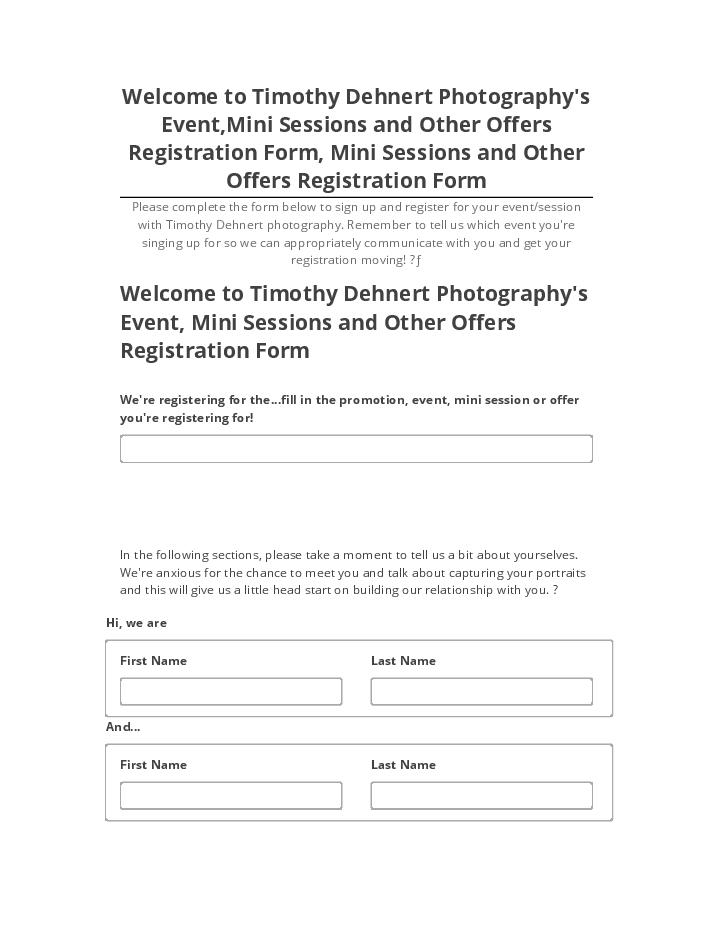 Synchronize Welcome to Timothy Dehnert Photography's Event,Mini Sessions and Other Offers Registration Form, Mini Sessions and Other Offers Registration Form with Netsuite