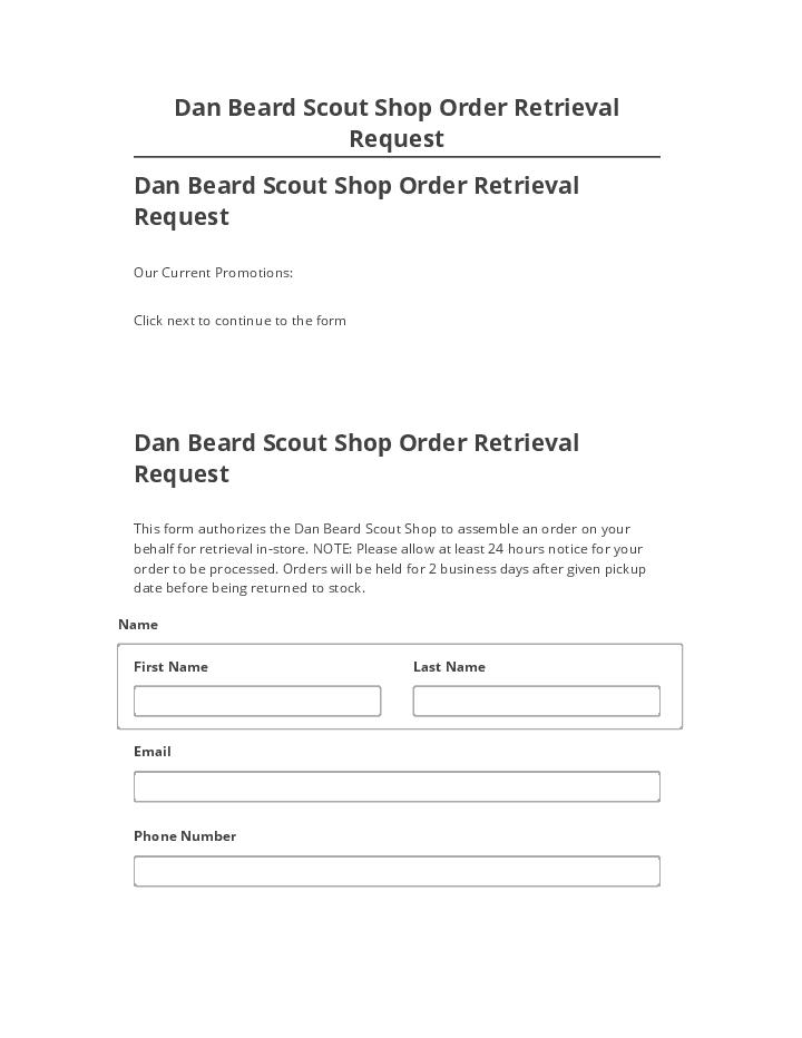 Manage Dan Beard Scout Shop Order Retrieval Request in Salesforce