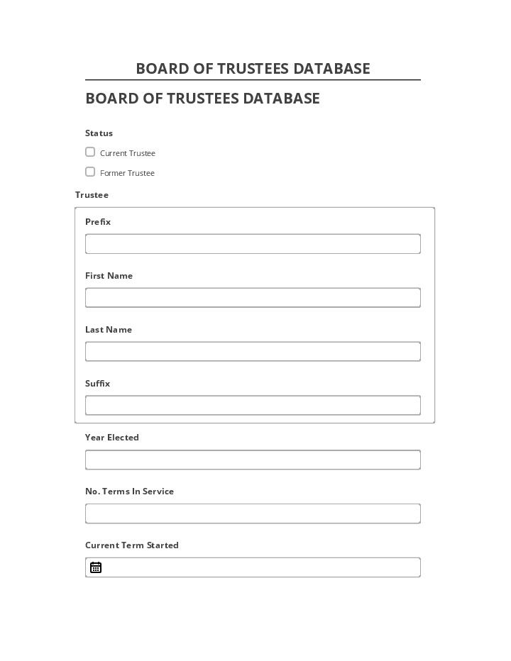 Pre-fill BOARD OF TRUSTEES DATABASE from Netsuite
