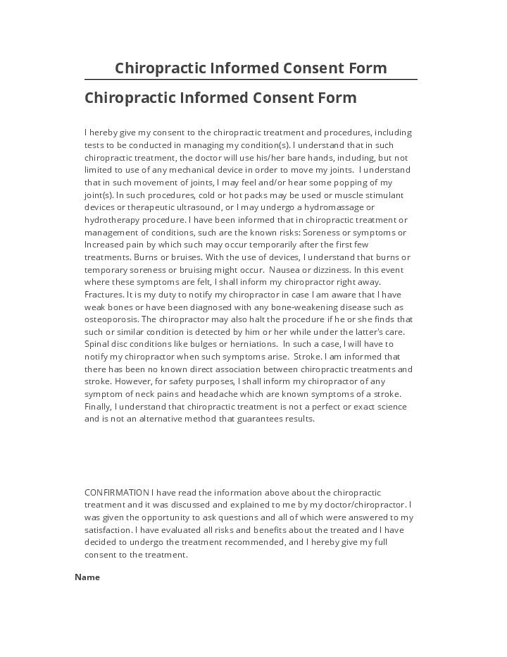 Manage Chiropractic Informed Consent Form