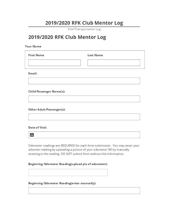 Pre-fill 2019/2020 RFK Club Mentor Log from Netsuite