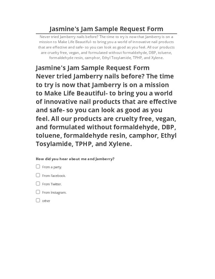 Export Jasmine's Jam Sample Request Form to Microsoft Dynamics