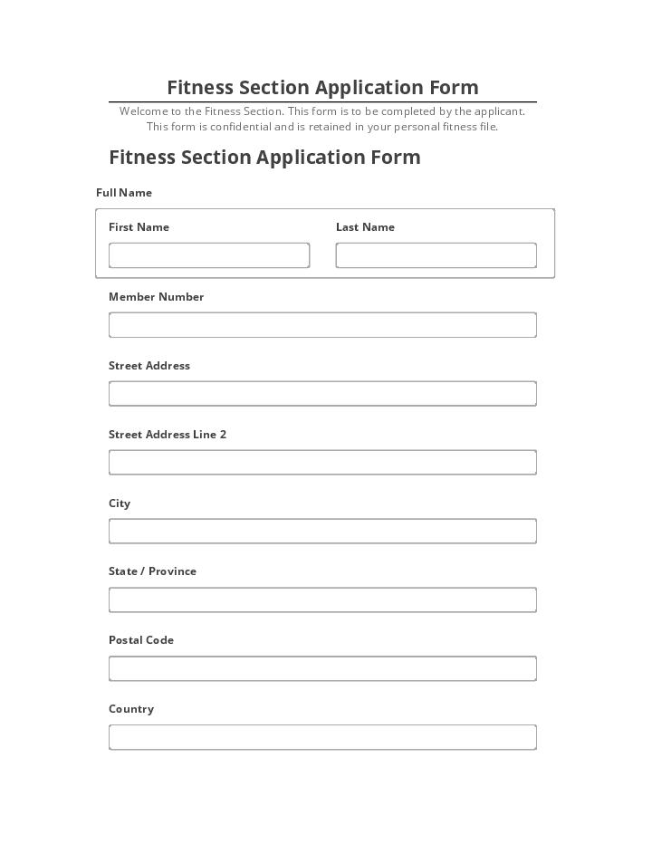 Arrange Fitness Section Application Form