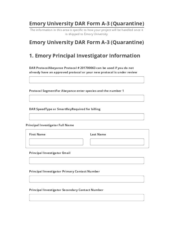 Extract Emory University DAR Form A-3 (Quarantine) from Salesforce