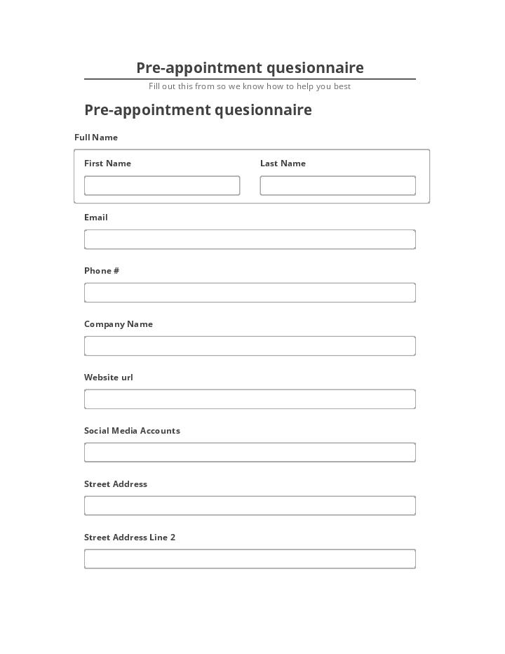 Export Pre-appointment quesionnaire to Salesforce