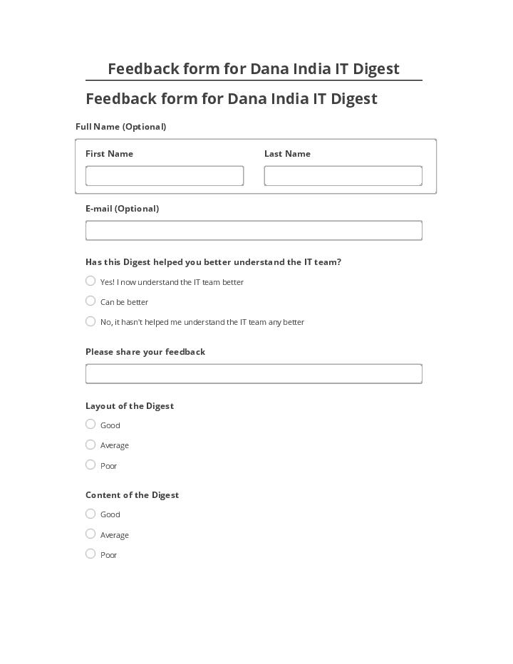 Incorporate Feedback form for Dana India IT Digest in Microsoft Dynamics