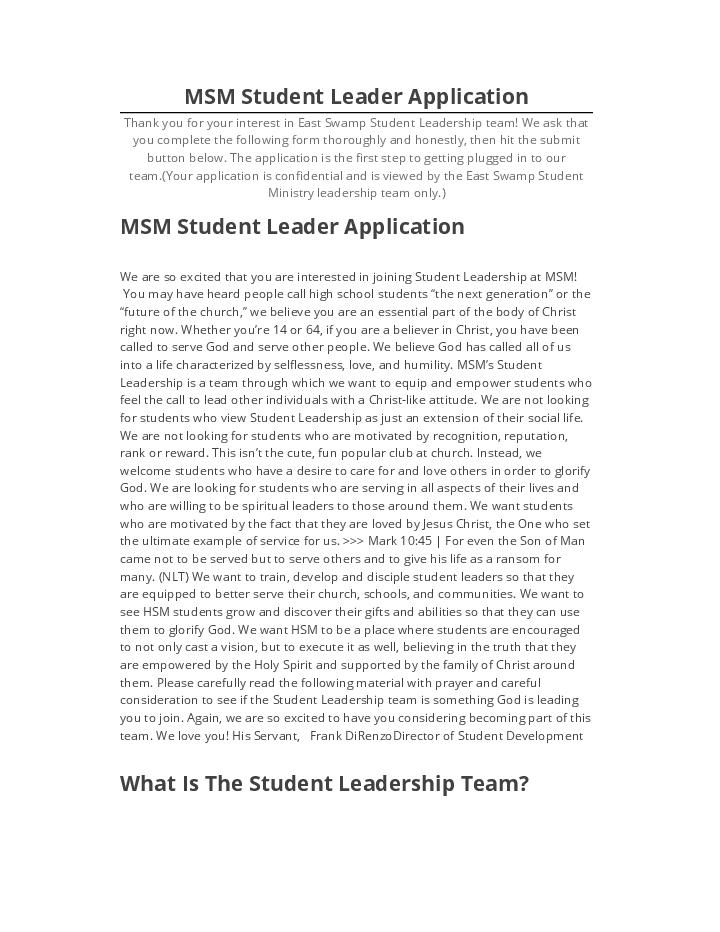 Automate MSM Student Leader Application in Netsuite