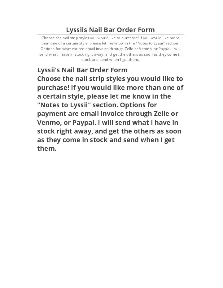 Extract Lyssiis Nail Bar Order Form from Salesforce