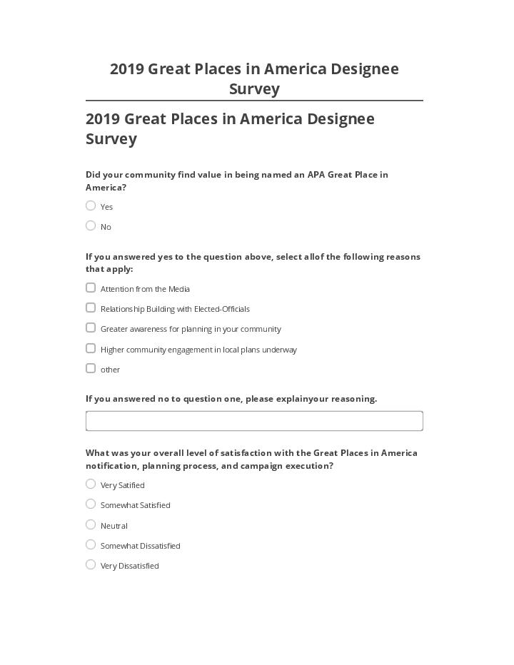 Arrange 2019 Great Places in America Designee Survey in Netsuite