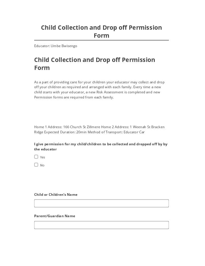Update Child Collection and Drop off Permission Form from Salesforce