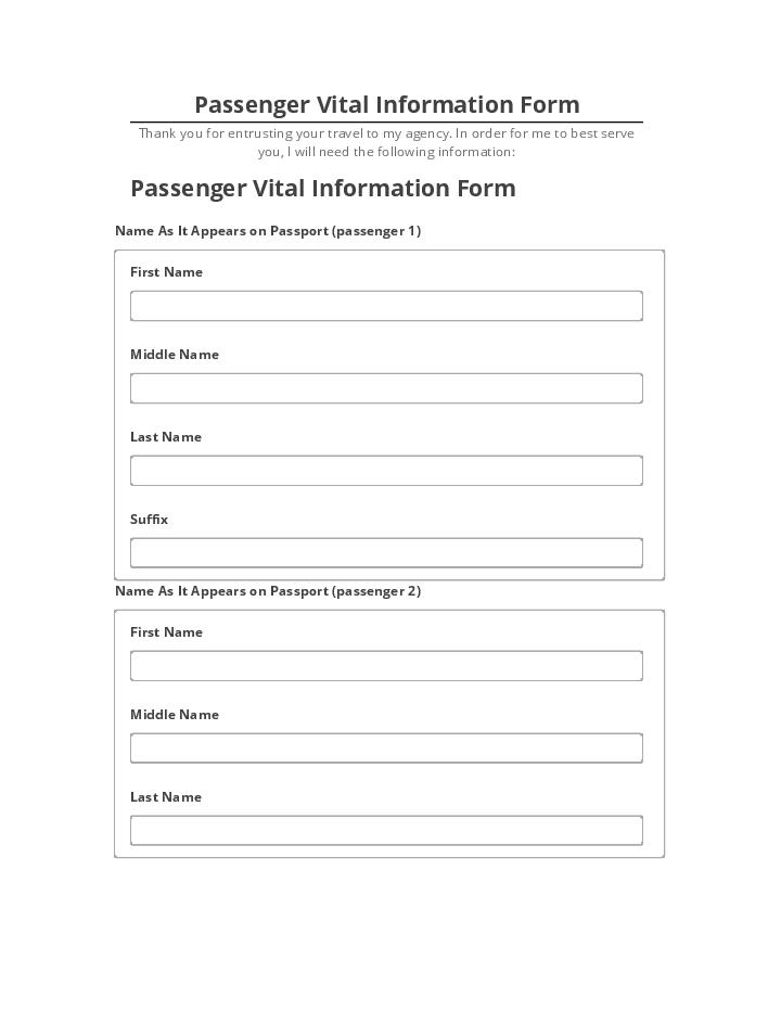 Arrange Passenger Vital Information Form in Salesforce