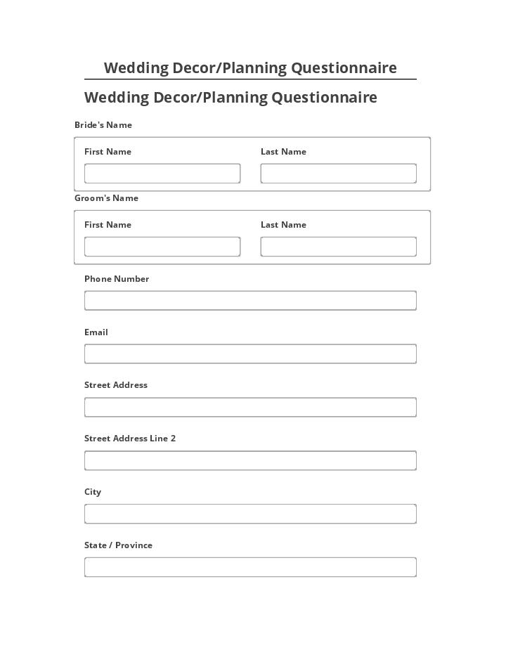Synchronize Wedding Decor/Planning Questionnaire with Microsoft Dynamics