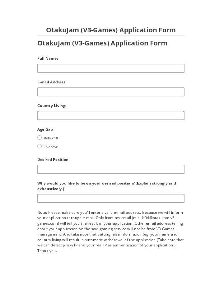 Arrange OtakuJam (V3-Games) Application Form in Netsuite