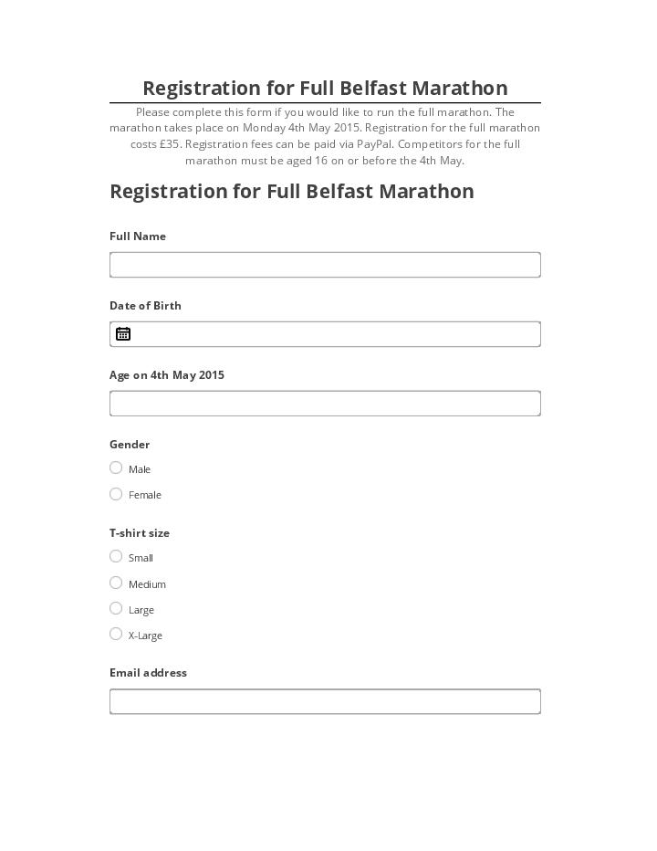 Export Registration for Full Belfast Marathon to Salesforce
