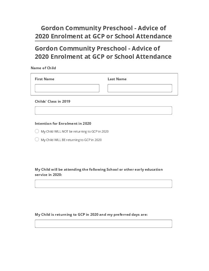 Pre-fill Gordon Community Preschool - Advice of 2020 enrollment at GCP or School Attendance