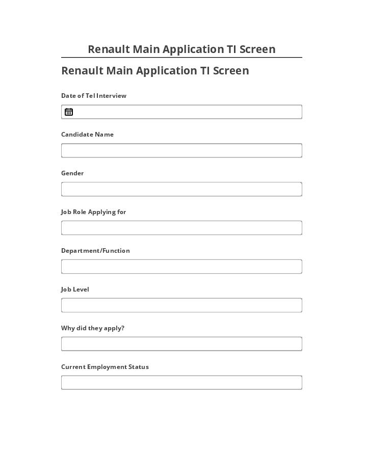 Manage Renault Main Application TI Screen