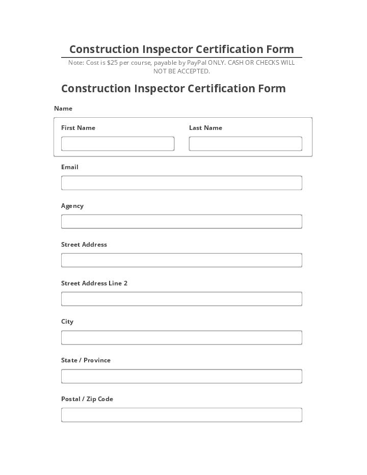 Arrange Construction Inspector Certification Form in Salesforce