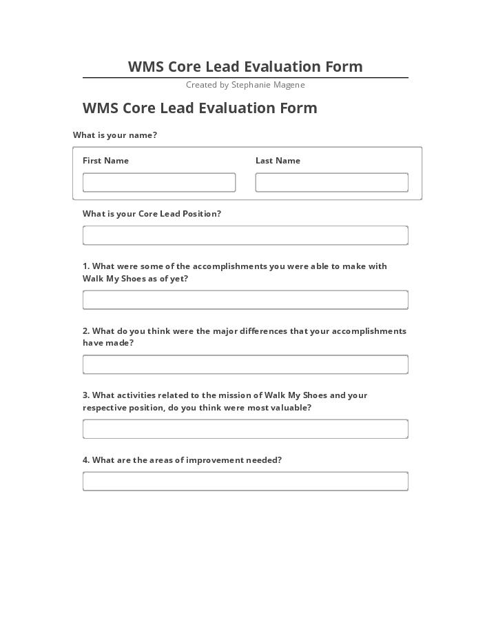 Manage WMS Core Lead Evaluation Form