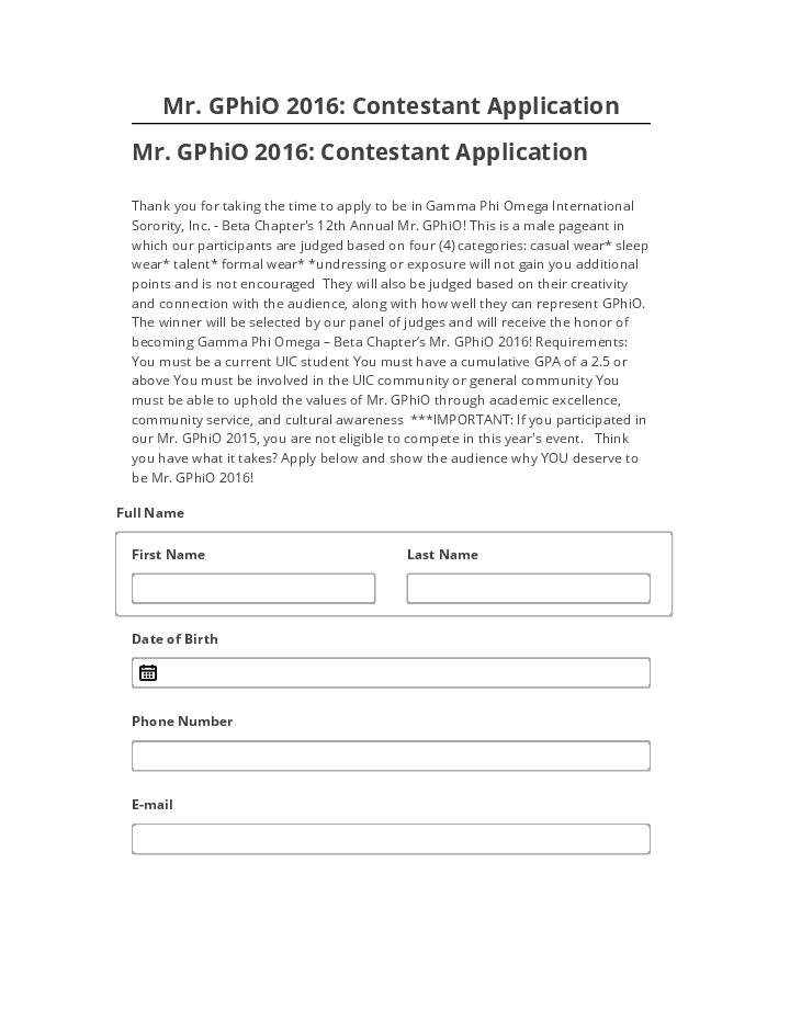 Automate Mr. GPhiO 2016: Contestant Application