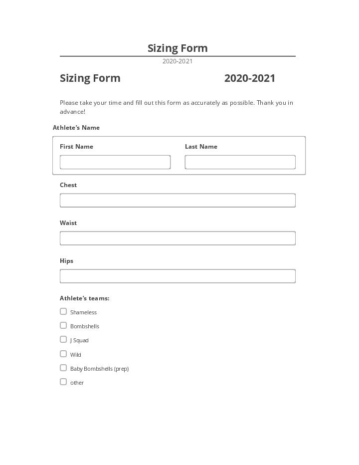 Pre-fill Sizing Form from Netsuite