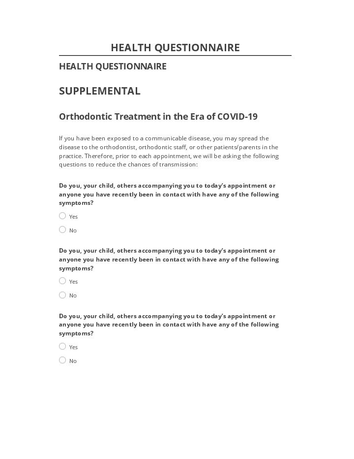 Extract HEALTH QUESTIONNAIRE from Microsoft Dynamics
