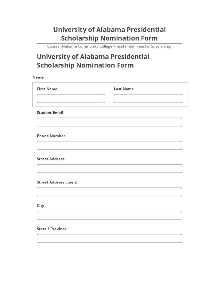 Archive University of Alabama Presidential Scholarship Nomination Form