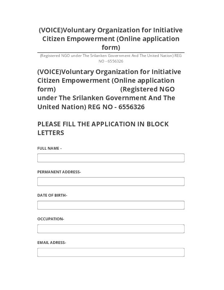 Synchronize (VOICE)Voluntary Organization for Initiative Citizen Empowerment (Online application form) with Netsuite