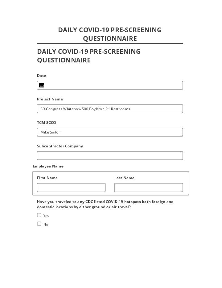 Update DAILY COVID-19 PRE-SCREENING QUESTIONNAIRE from Salesforce