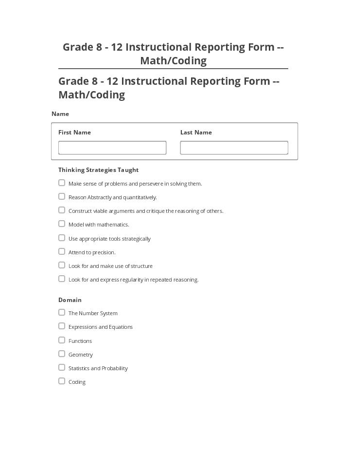 Pre-fill Grade 8 - 12 Instructional Reporting Form -- Math/Coding from Netsuite