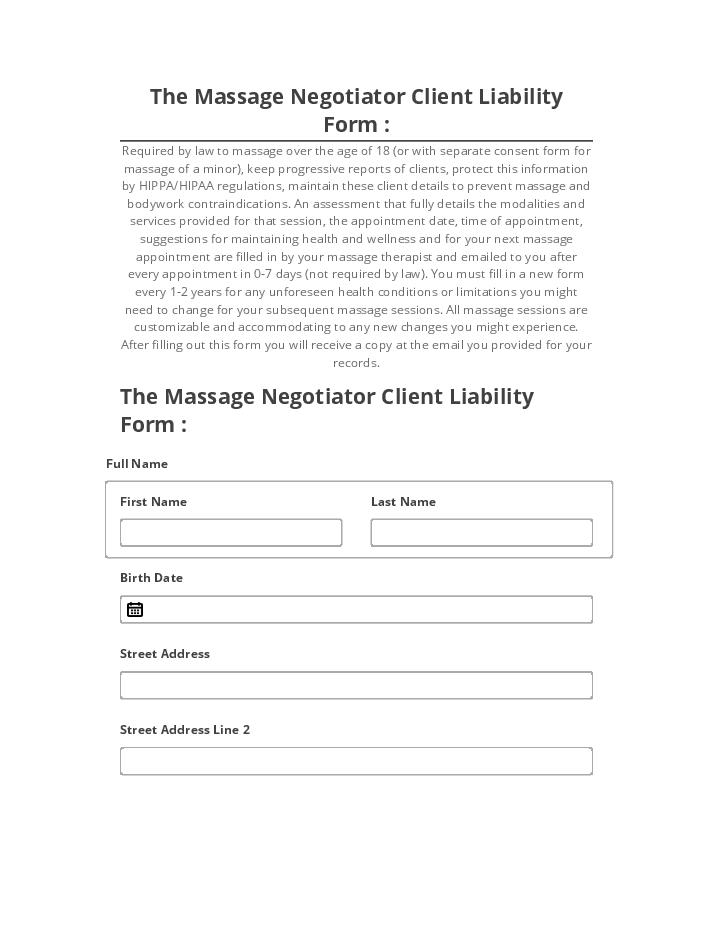 Update The Massage Negotiator Client Liability Form :
