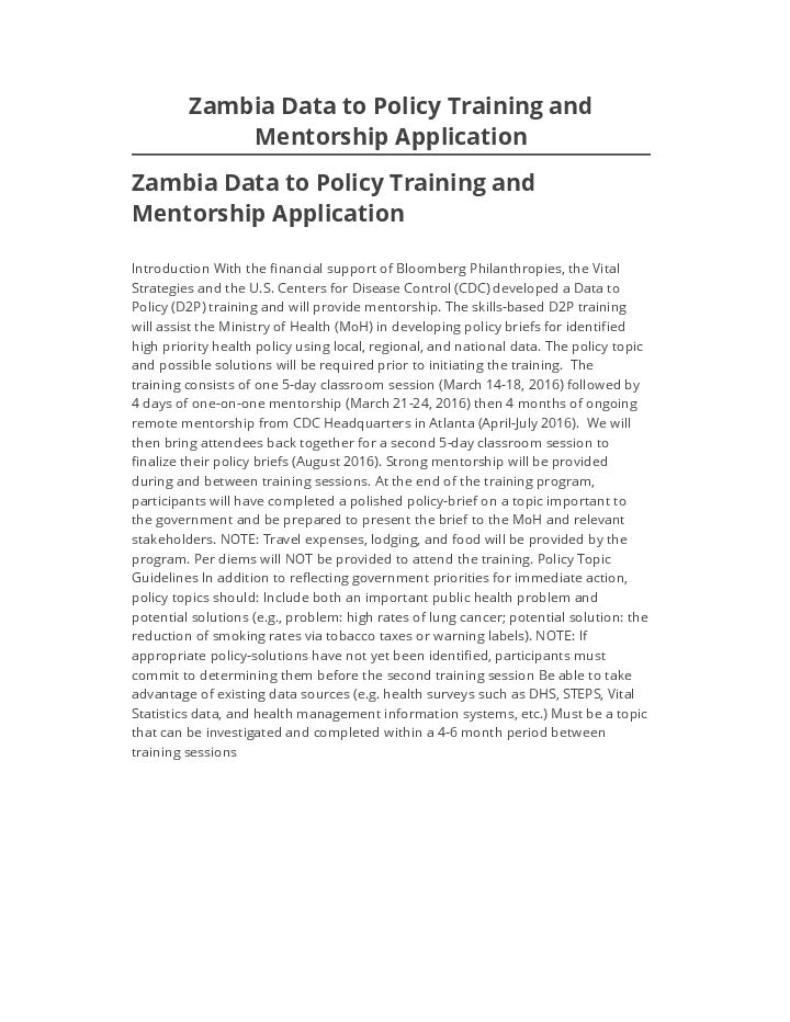 Export Zambia Data to Policy Training and Mentorship Application to Netsuite