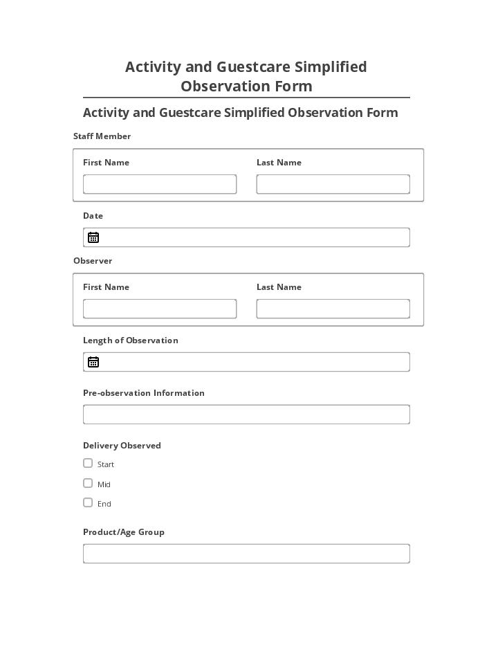 Integrate Activity and Guestcare Simplified Observation Form