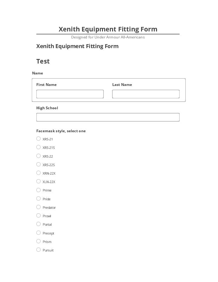 Incorporate Xenith Equipment Fitting Form