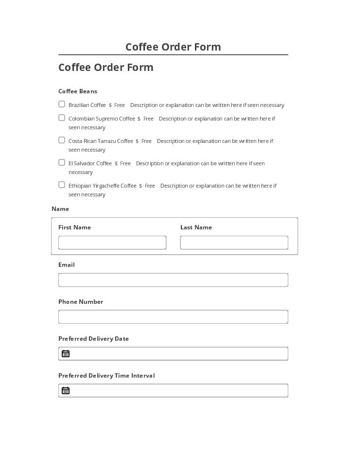 Archive Coffee Order Form