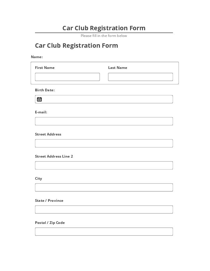 Export Car Club Registration Form