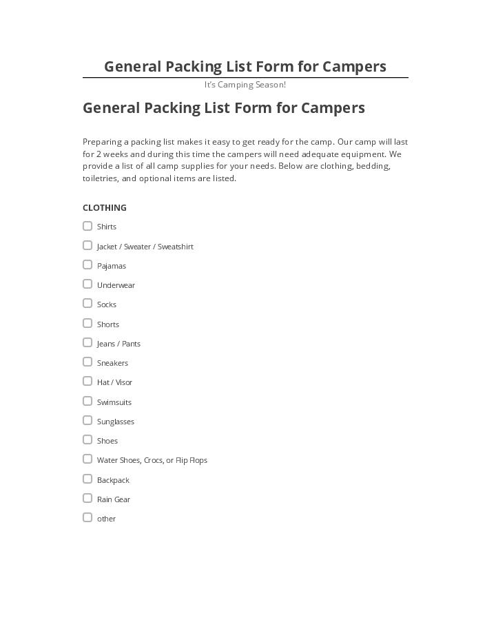 Extract General Packing List Form for Campers from Microsoft Dynamics