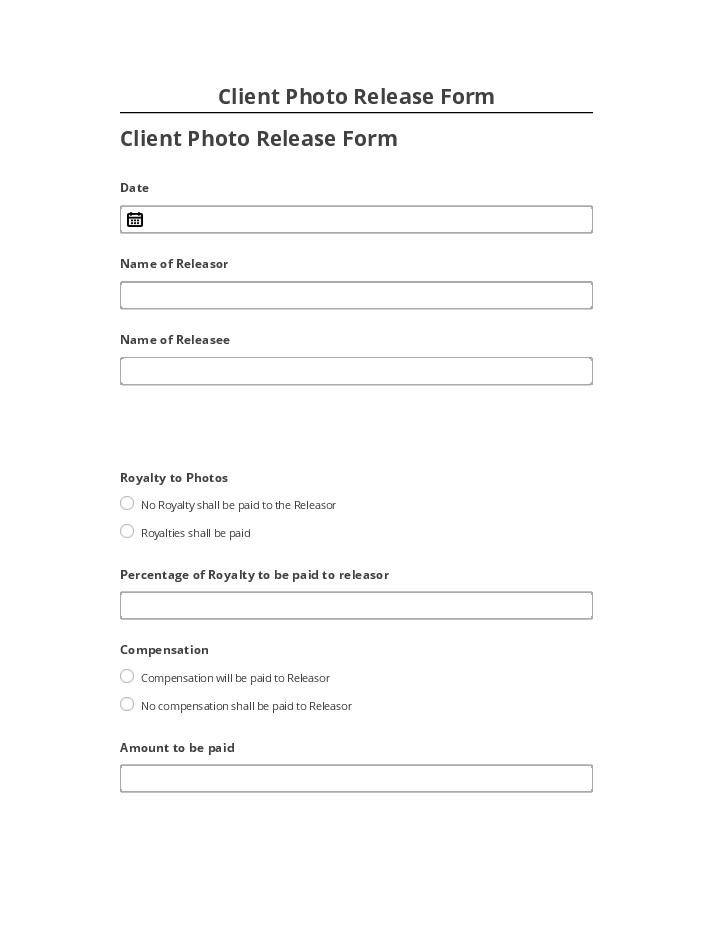Arrange Client Photo Release Form in Netsuite