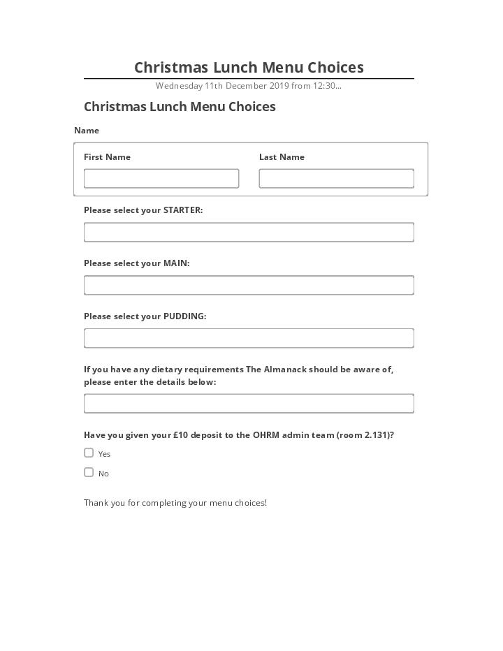 Update Christmas Lunch Menu Choices from Microsoft Dynamics
