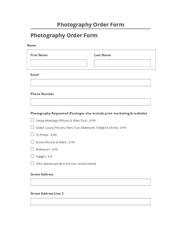 Export Photography Order Form to Netsuite