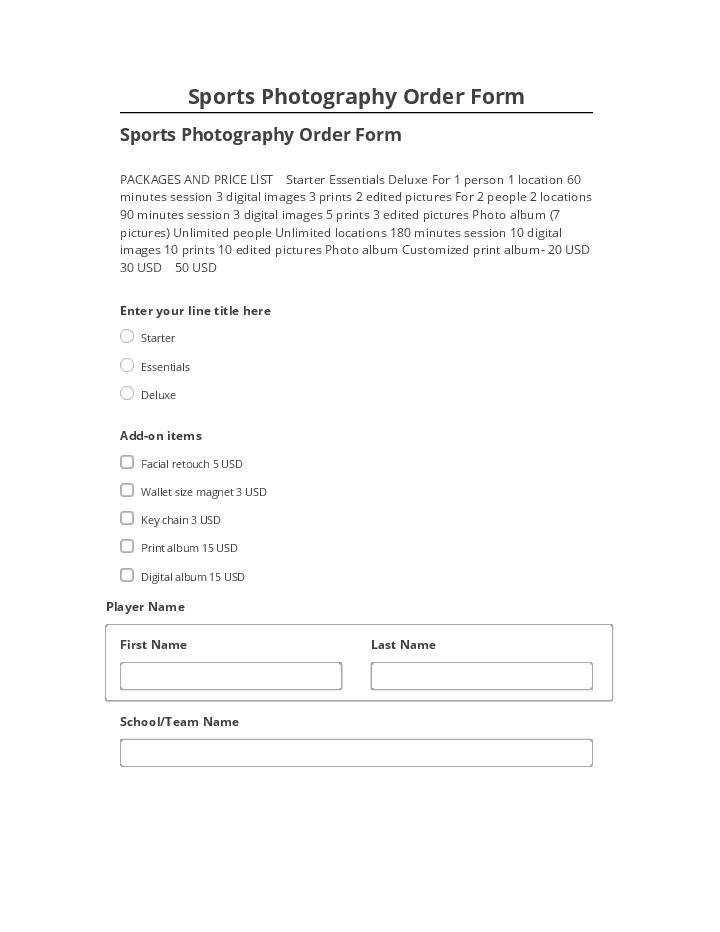 Pre-fill Sports Photography Order Form